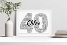 40Th Word Art Personalised Print, Forty Custom Wall Framed Picture Birthday Gift, For Him, Her, Men, Women, Male, Female, Friend - thumbnail 1