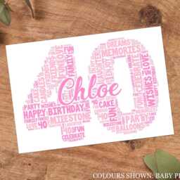 40Th Word Art Personalised Print, Forty Custom Wall Framed Picture Birthday Gift, For Him, Her, Men, Women, Male, Female, Friend - thumbnail 3