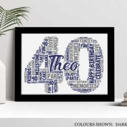 40Th Word Art Personalised Print, Forty Custom Wall Framed Picture Birthday Gift, For Him, Her, Men, Women, Male, Female, Friend - thumbnail 2
