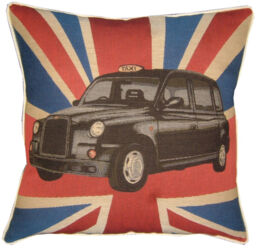 Union Jack Black London Taxi Cab Woven Tapestry Cushion Cover Sham - thumbnail 1