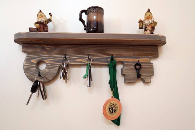 Small Rustic Shelf Wood Key Holder Floating Key Hanger Farmhouse Wooden Wall Rack Distressed Wooden Medal - image 1