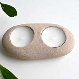 Double Tealight Holder, Stone Candleholder, Pebble Coastal Beach Tea Candle Rock Design - thumbnail 3