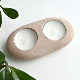 Double Tealight Holder, Stone Candleholder, Pebble Coastal Beach Tea Candle Rock Design - thumbnail 2