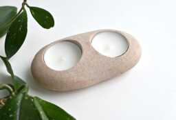 Double Tealight Holder, Stone Candleholder, Pebble Coastal Beach Tea Candle Rock Design