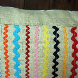 Decorative Cushion Made From Hand Woven Hemp With Colourful Ric Rac Decoration - thumbnail 3