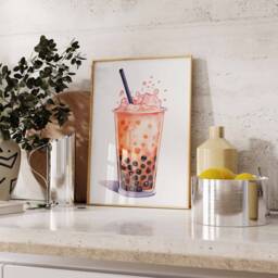 Food Print, Bubble Tea Poster, Art, Kitchen Decor, Retro Wall Vintage Large Asian Print - thumbnail 3