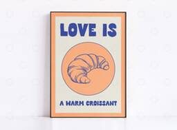 Croissant Art Print Retro Kitchen Food Poster - thumbnail 1
