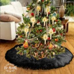 Faux Fur Christmas Tree Skirt - Shaggy Golden Brown Wolf, Coyote - thumbnail 4