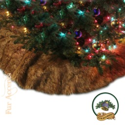 Faux Fur Christmas Tree Skirt - Shaggy Golden Brown Wolf, Coyote - thumbnail 2