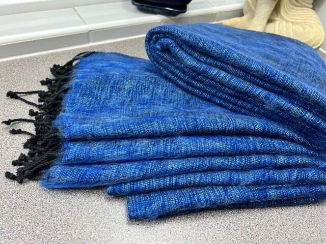 Yakwool Blanket Oversized Shawl Blue Travel Wrap/Throws Meditation Stole Handmade Scarf 240cm117cm - image 1