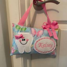 Pillow For Loose Tooth, Tooth Fairy Pillow' Baby Shower Gif't Personalized Butterfly Glittered - thumbnail 3
