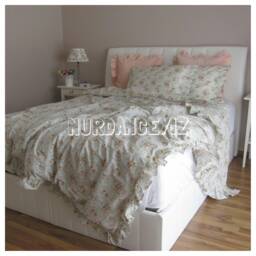 120x98 Oversized Super King Duvet Cover, 90x98 Oversize Queen, Shabby Chic Bedding-Mint Blue Pink Floral Ruffle Bedding Sets Nurdanceyiz