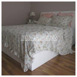 120x98 Oversized Super King Duvet Cover, 90x98 Oversize Queen, Shabby Chic Bedding-Mint Blue Pink Floral Ruffle Bedding Sets Nurdanceyiz - thumbnail 2