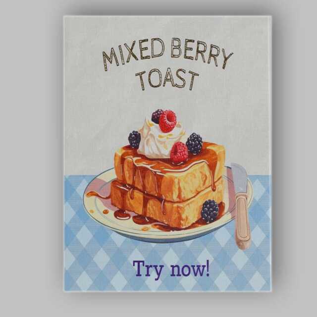 Mixed Berry French Toast Breakfast Illustration Canvas Wall Art Print Decor Picture Ready To Hang - image 1