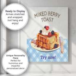 Mixed Berry French Toast Breakfast Illustration Canvas Wall Art Print Decor Picture Ready To Hang - thumbnail 3