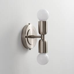 Luna Duo Brushed Nickel Wall Sconce - Mid Century Industrial Modern 2-Light Lamp For & Ceiling Vanity Mirror & Bathroom Lighting