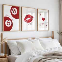 3 Set Feeling Lucky 8 Ball Red Poster, How Are We Playing Card Print, Girl Lips Trendy Aesthetic, Girly Wall Art - thumbnail 3