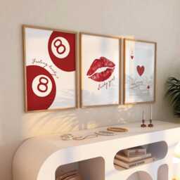 3 Set Feeling Lucky 8 Ball Red Poster, How Are We Playing Card Print, Girl Lips Trendy Aesthetic, Girly Wall Art - thumbnail 2
