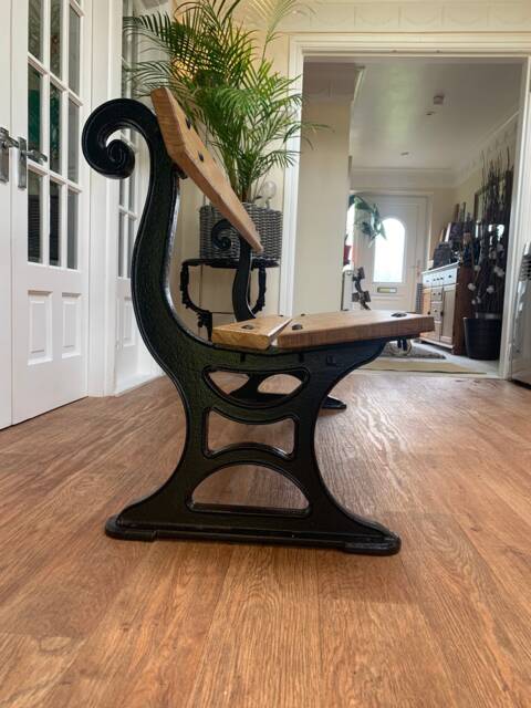 Cast Iron Very Heavy Garden Park Bench Fully Restored Oak Wood - image 1