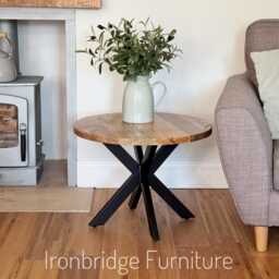 Mango Wood Round Coffee Table Industrial Style Black Metal Legs - thumbnail 1