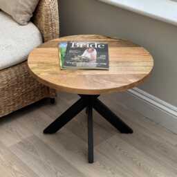 Mango Wood Round Coffee Table Industrial Style Black Metal Legs - thumbnail 2