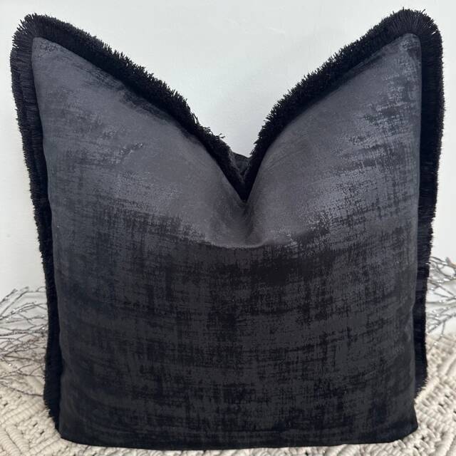 style No. 134 - Luxury Black Soft Textured Velvet Fringed Cushion Pillow Cover For Sofa Bed Throw Set From The Couture - image 1