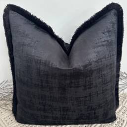 style No. 134 - Luxury Black Soft Textured Velvet Fringed Cushion Pillow Cover For Sofa Bed Throw Set From The Couture - thumbnail 1