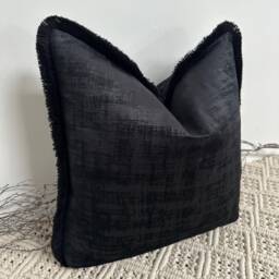 style No. 134 - Luxury Black Soft Textured Velvet Fringed Cushion Pillow Cover For Sofa Bed Throw Set From The Couture - thumbnail 2