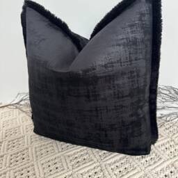 style No. 134 - Luxury Black Soft Textured Velvet Fringed Cushion Pillow Cover For Sofa Bed Throw Set From The Couture - thumbnail 3