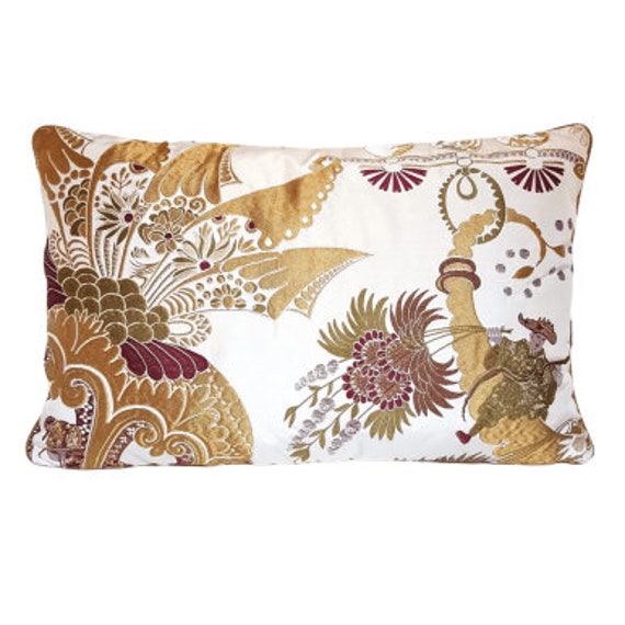 Decorative Throw Pillow Cover Silk Brocade Rubelli Fabric Gold Pantalon Pattern - Made in Italy - image 1