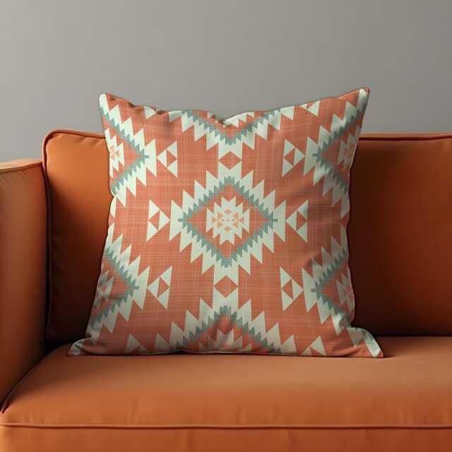 Southwestern Aztec Cushion Cover, Terracotta Geometric Tribal Pillow Boho & Rustic Living Room & Bedroom Decor - image 1