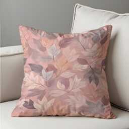 Blush Pink Leaf Cushion Cover, Autumn Botanical Pillow Case, Dusty Rose Decorative Throw Pillowcase - thumbnail 2