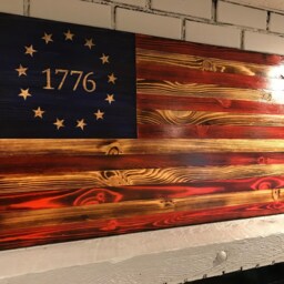 The Betsy Ross 1776 Natural American Wooden Charred Flag, Veteran Crafted, Handcrafted, Flag Wall Art, Subdued - thumbnail 3