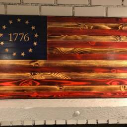 The Betsy Ross 1776 Natural American Wooden Charred Flag, Veteran Crafted, Handcrafted, Flag Wall Art, Subdued - thumbnail 2