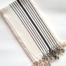 Organic Bamboo Turkish Towel Beige Peshtemal With Hand-Knotted Tassels - thumbnail 3