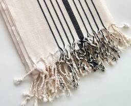 Organic Bamboo Turkish Towel Beige Peshtemal With Hand-Knotted Tassels - thumbnail 4