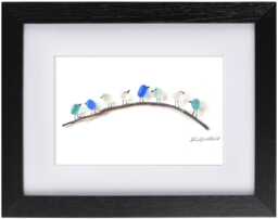 Ocean Spray Birds On Branch - Sea Glass Picture Framed Handmade - thumbnail 1