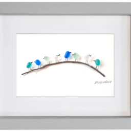 Ocean Spray Birds On Branch - Sea Glass Picture Framed Handmade - thumbnail 2