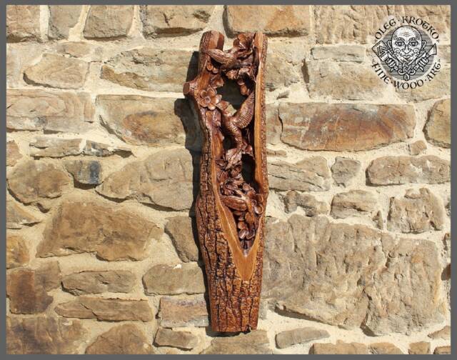 Hummingbird Wood Carving, Iroko Wall Art, Rustic Wildlife Decor - image 1