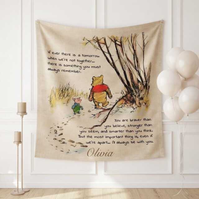 Winnie The Pooh Wall Tapestry - Nursery Boho Decor, Hundred Acre Wood Hanging, Bear Baby Room, Kids Bedroom - image 1