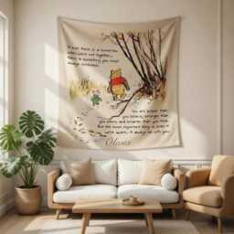 Winnie The Pooh Wall Tapestry - Nursery Boho Decor, Hundred Acre Wood Hanging, Bear Baby Room, Kids Bedroom - thumbnail 2