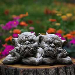 Outdoor Pair Gargoyle Sculpture Concrete Troll Figure Stone Thinking Decoration Gothic Ornament Front Door Statue Lawn Decor - thumbnail 2