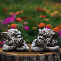 Outdoor Pair Gargoyle Sculpture Concrete Troll Figure Stone Thinking Decoration Gothic Ornament Front Door Statue Lawn Decor - thumbnail 4