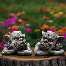 Outdoor Pair Gargoyle Sculpture Concrete Troll Figure Stone Thinking Decoration Gothic Ornament Front Door Statue Lawn Decor - thumbnail 3