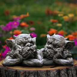 Outdoor Pair Gargoyle Sculpture Concrete Troll Figure Stone Thinking Decoration Gothic Ornament Front Door Statue Lawn Decor - thumbnail 1