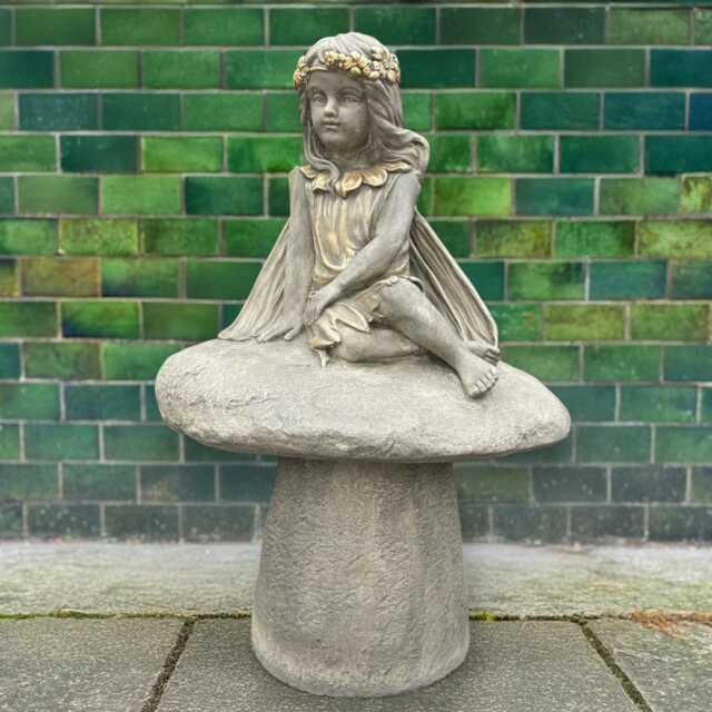 Concrete Girl On Staddlestone Statue Garden Fairy Sculpture Stone Figurine Outdoor Yard Decoration Handmade Cement Ornament Patio Gift - image 1