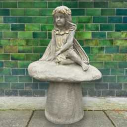 Concrete Girl On Staddlestone Statue Garden Fairy Sculpture Stone Figurine Outdoor Yard Decoration Handmade Cement Ornament Patio Gift - thumbnail 1