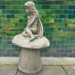 Concrete Girl On Staddlestone Statue Garden Fairy Sculpture Stone Figurine Outdoor Yard Decoration Handmade Cement Ornament Patio Gift - thumbnail 3