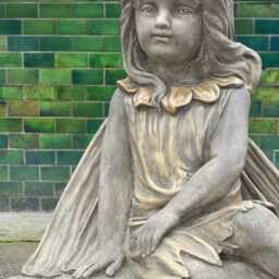Concrete Girl On Staddlestone Statue Garden Fairy Sculpture Stone Figurine Outdoor Yard Decoration Handmade Cement Ornament Patio Gift - thumbnail 2