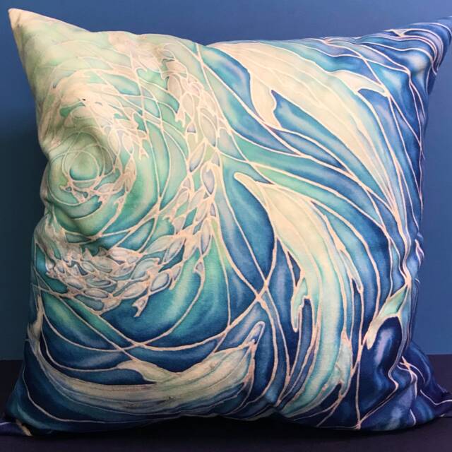 Sealife Cushion Blue Aqua Dolphin Print - Tranquil Ocean Settee Throw Pillow in Turquoise Decorative Statement Sofa - image 1